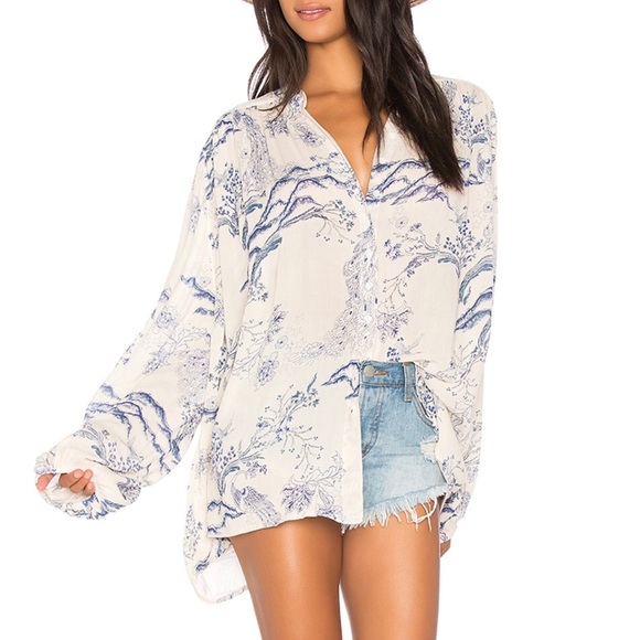 Free People • Blue and White Print Tunic Top - Picture 4 of 8